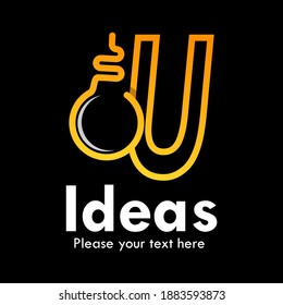 Letter u with bulb lamp logo template illustration. Suitable for idea or symbol or brand, your company.