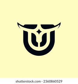 Letter U bull head logo illustration design