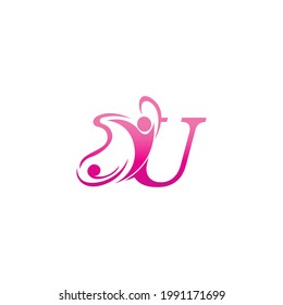 Letter U butterfly and success human icon logo design illustration vector