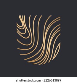 Letter U calligraphy logo.Alphabet initial.Lettering sign isolated on dark fund.Decorative icon for beauty, spa brand identity.Luxury font monogram.Gold organic lines.