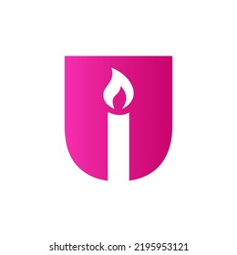Letter U Candle Logo Design For Event, Celebration and Party Symbol Vector