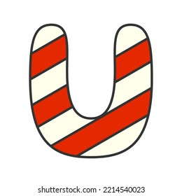 Letter U Candy Cane, vector illustration