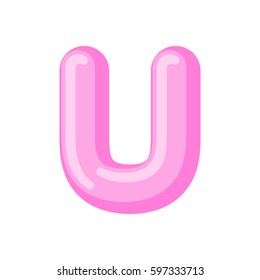 Letter U candy font. Caramel alphabet. lollipop lettering. Sweet ABC sign
