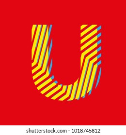 letter U, capital letter for advertising or editable editorial use, vector texture with lines