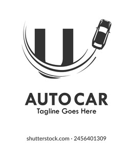 Letter u with car vector logo template. Suitable Fonts for event, promo, logo, banner, monogram and poster. Alphabet label symbol for branding and identity.