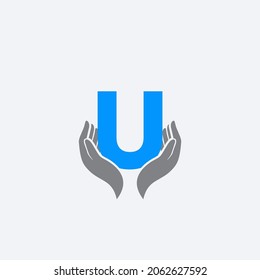 letter U caring hands logo design