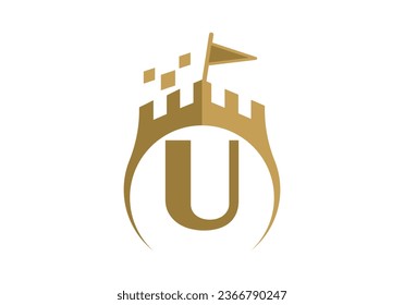 Letter U Castle Modern Logo Design Vector illustration template. Graphic Alphabet Symbol For Corporate Business