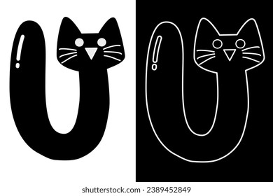 letter U and cat alphabet vector design for icon, symbol or logo. U initial logo. suitable for pet shop logo
