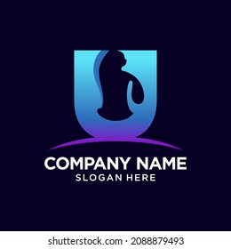 Letter U Cat Logo Design Template Inspiration, Vector Illustration.