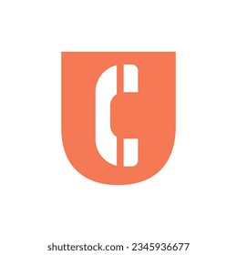 Logo De La Letra U Del Teléfono Celular. Símbolo de comunicación con icono de teléfono