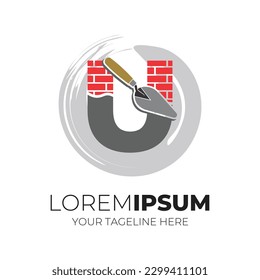 Letter U Cementing Brick Wall Logo Design Inspiration Vector Illustration