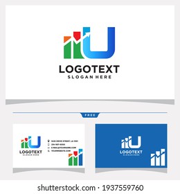 Letter U Chart Bar Logo Design and Business Card Vector Graphic Icon