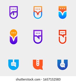 Vector de plantilla de diseño de logotipo de chat de letra U