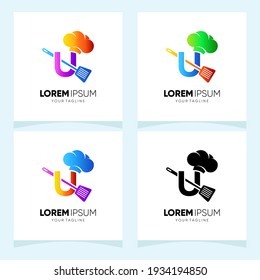 Letra U Sombrero de Chef con logotipo de Spatula Diseño Icono de vectores Gráfico 