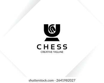 Letter U chess logo design template. Monogram knight logo