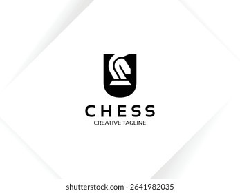 Letter U chess logo design template. Monogram knight logo