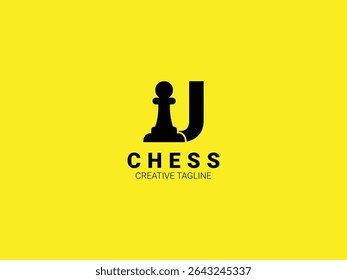 Letter U chess logo with pawn. Chess sport monogram logo template