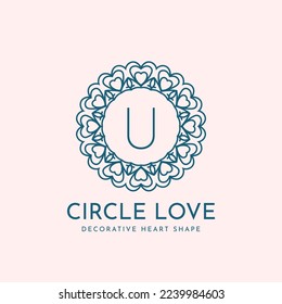 letter U circle love decoration vector logo design