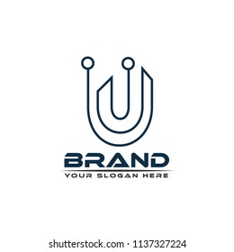 Letter U with circuit on white background. line letter logo. flat logo