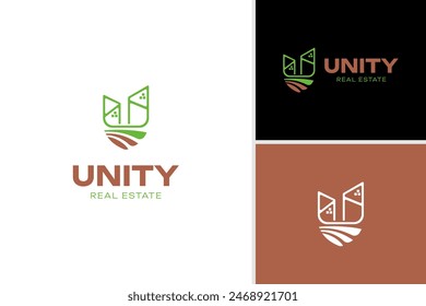 Letter U city illustration logo vector. Cityscape design logo template