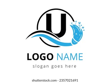 Letter U cleaning service logo design template