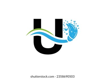 Letter U Cleaning Service Logo Design Concept With Clean Brush Symbol Template.