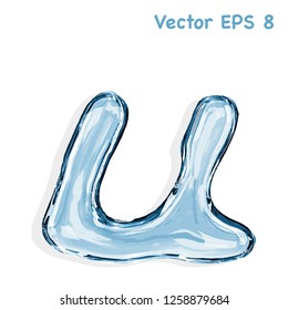 Letter u from clear transparent bluish water droplets. Vector EPS 8.