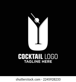 Letter U Cocktail Logo Design Template Inspiration, Vector Illustration.