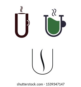 letter u coffee cup smoke vector logo design