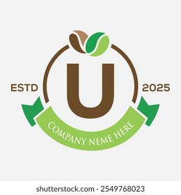 Letter U Coffee Logo Design, Coffee Shop Logo. Coffee Beans Symbol