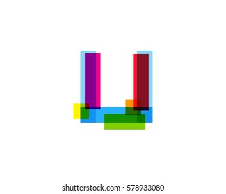 Letter U Colorful Overlay Irregular Break Shape Vector Logo Design Element
