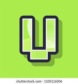 Letter U colorful pixel art alphabet typeface with shadow. vector typography design. 