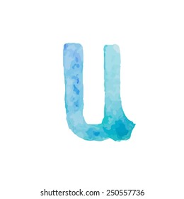 Letter U Colorful watercolor aquarelle font type handwritten hand draw doodle abc alphabet letters Vector illustration