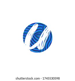 Letra U Colorful Wavy Blue Negative Space icono del logotipo en la plantilla de diseño de forma circular.