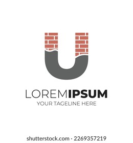 Letter U Combined With Cemented Brick Logo Design Icon Vector Illustration