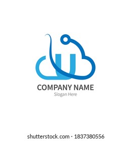 Letter U  combined with cloud technology icon logo illustration