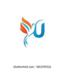 Letra U combinada con el diseño del logotipo del icono del colibrí del ala de fuego