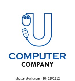 Letter u with computer mouse logo template illustration.