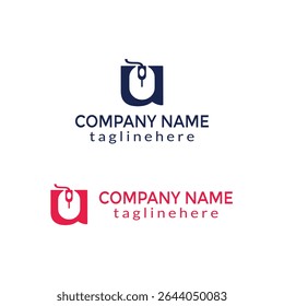 Letter U Computer Mouse Logo Design Vector Icon.
