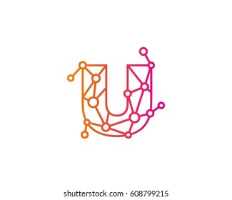 Letter U Connected Circle Network Logo Design Element