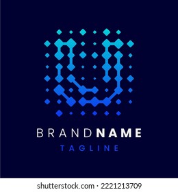 Letter U Connected Dots Technology Logo Design