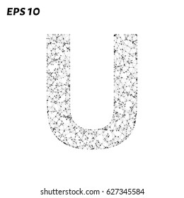The letter U consists of points, lines and triangles. Vector illustration