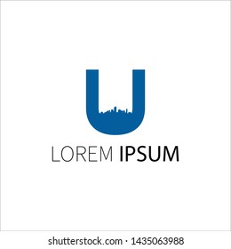 Letter U construction logo template. Color corner ribbons style. Real estate or house building symbol.