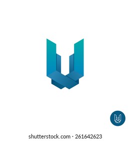 Letter U construction logo template. Color corner ribbons style. Real estate or house building symbol.