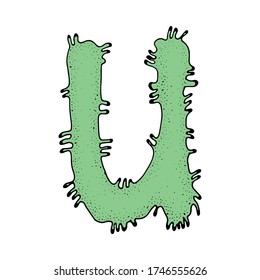 Letter U. Coronavirus font. vector quarantine alphabet. health and medical vector letters. vector illustration. Viral alphabet. Letters in the form of bacteria. They're going against a white