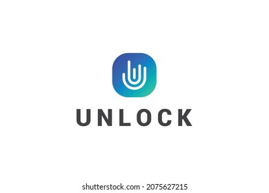 Letter U creative fingerprint line art technological logo