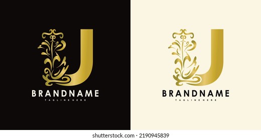letter u with creative icon flowers gold