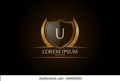 Letter U crest logo. Alphabet logotype vector design.