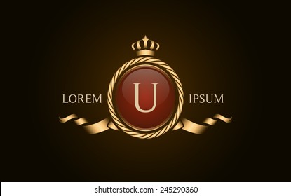 Letter U crest logo. Alphabet logotype vector design.