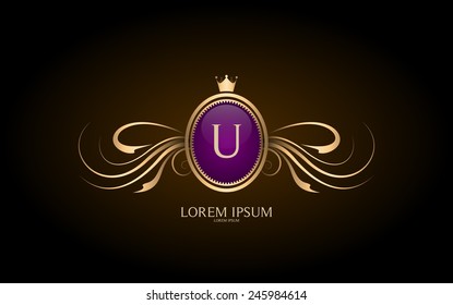 Letter U crest logo. Alphabet logotype vector design.